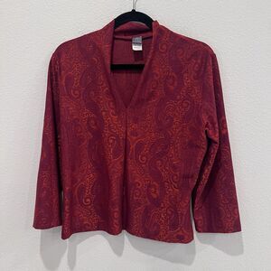 Hanky Panky Y2K Womens Red  V-Neck Paisley Blouse Large Whimsigoth Retro vampy